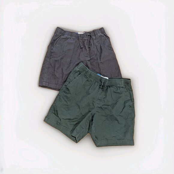 Bundle of 2 - Black Linen Blend & Green Cotton Blend Pull On Jogger Shorts - Picture 1 of 9